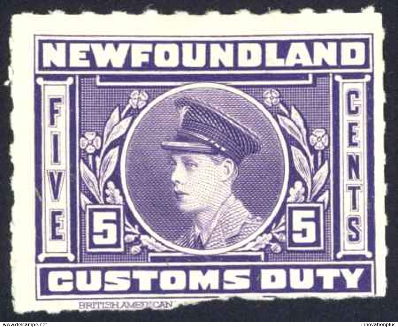 Canada Newfoundland Sc# NFC3 Mint (no Gum, Bottom Trimmed) 1925 5¢ Customs Duty - Fin De Catalogue (Back Of Book)