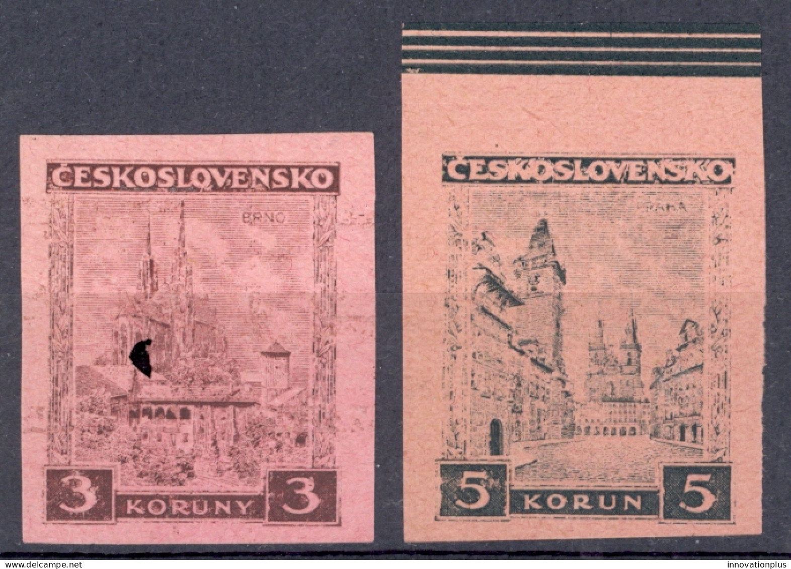 Czechoslovakia Sc# 165, 167 IMPERF PROOFS (pink Paper) Mint No Gum 1929 Scenes - Ensayos & Reimpresiones