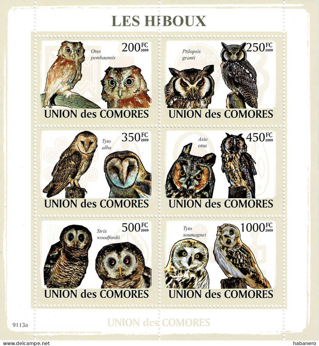 COMOROS 2009 Mi 2191-2196 OWLS MINT MINIATURE SHEET ** - Comores (1975-...)