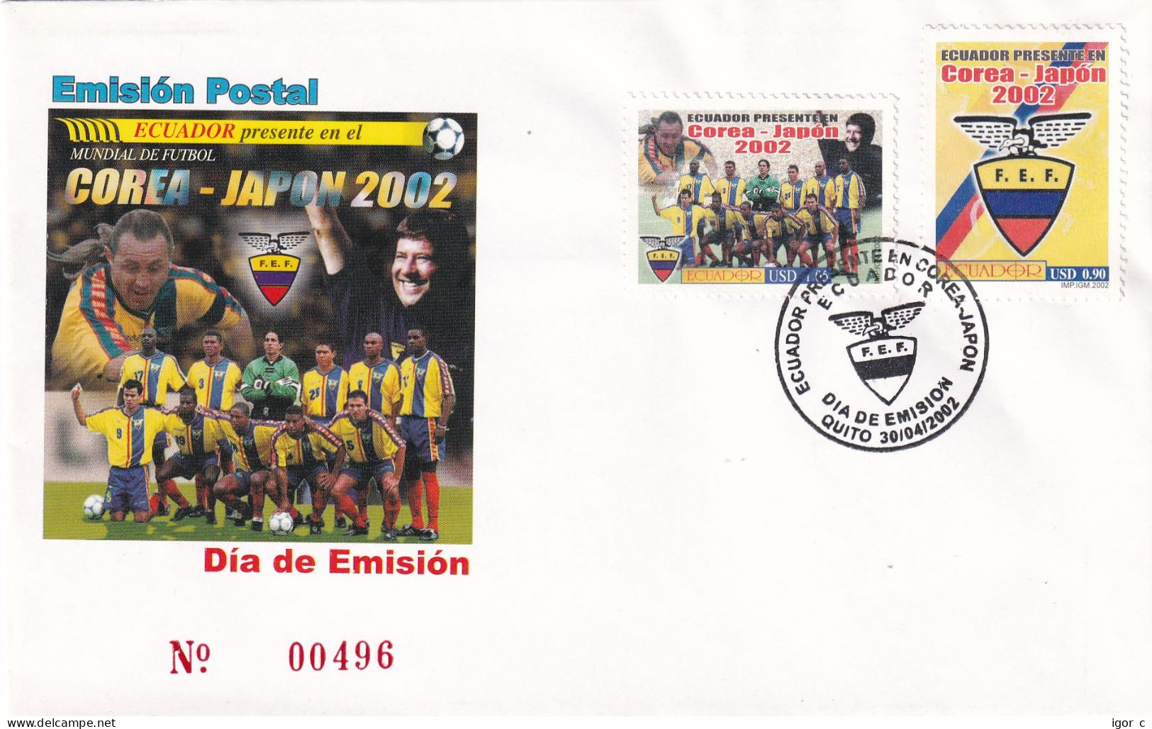 Ecuador 2002 Cover; Football Fussball Soccer Calcio; FIFA World Cup Korea Japan; Team Ecador Photo - 2002 – South Korea / Japan