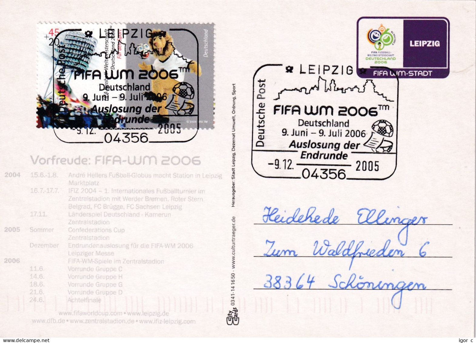 Germany 2006 Card; Football Fussball Soccer Calcio; FIFA World Cup 2006; Dino Zoff ?; Leipzig WM Stadt; WM Draw - 1954 – Suiza