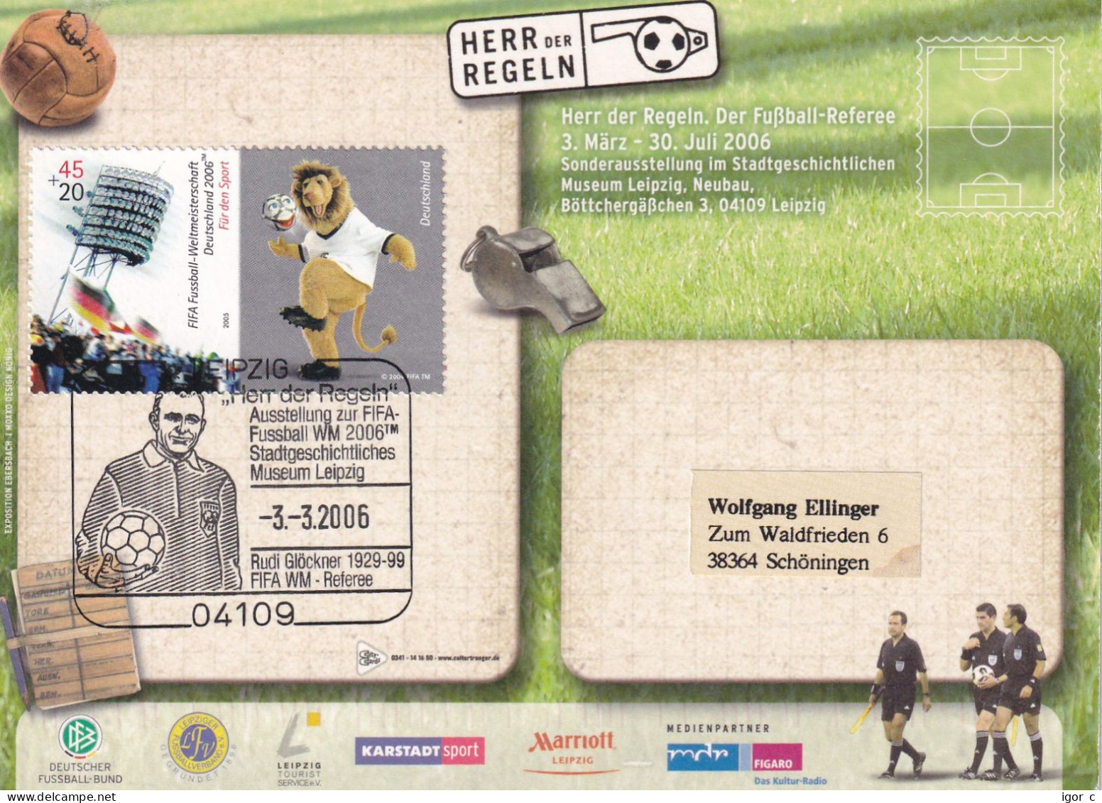 Germany 2006 Card; Football Fussball Soccer Calcio; FIFA World Cup Russia; RUDI GLÖCKNER - FIFA Referee - 2006 – Germany