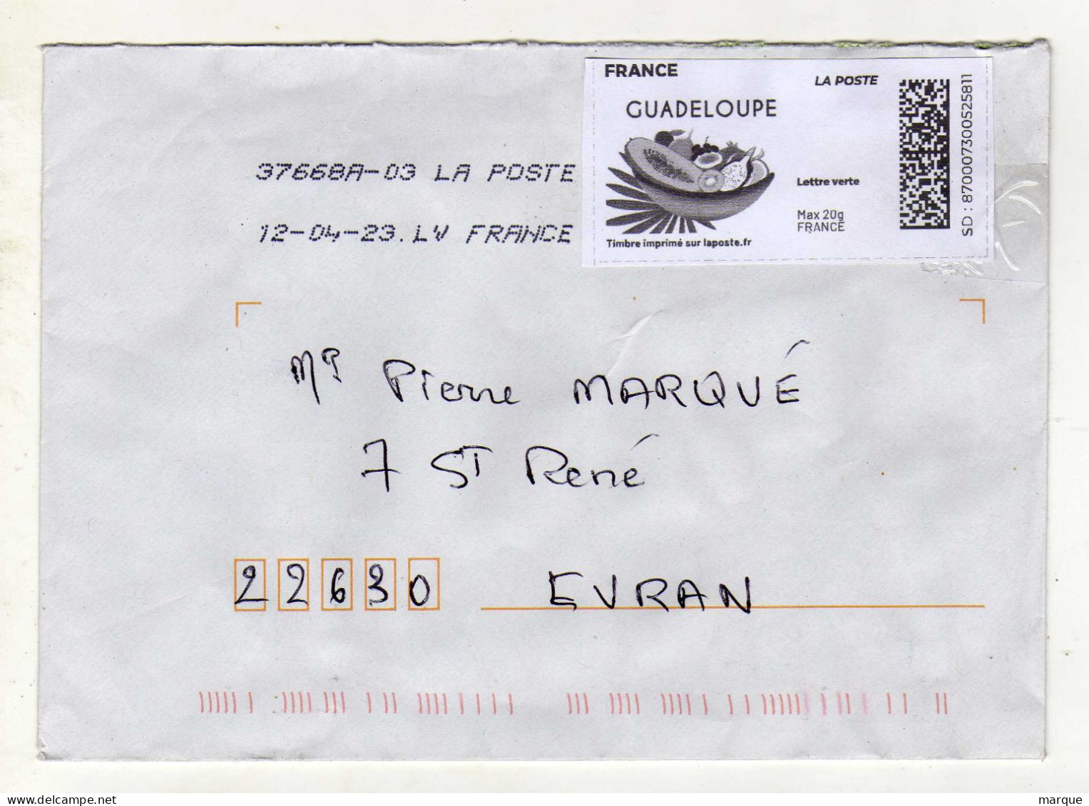 Enveloppe FRANCE Avec Vignette D' Affranchissement Lettre Verte Oblitération LA POSTE 37668A-03 12/04/2023 PR - 2010-... Viñetas De Franqueo Illustradas