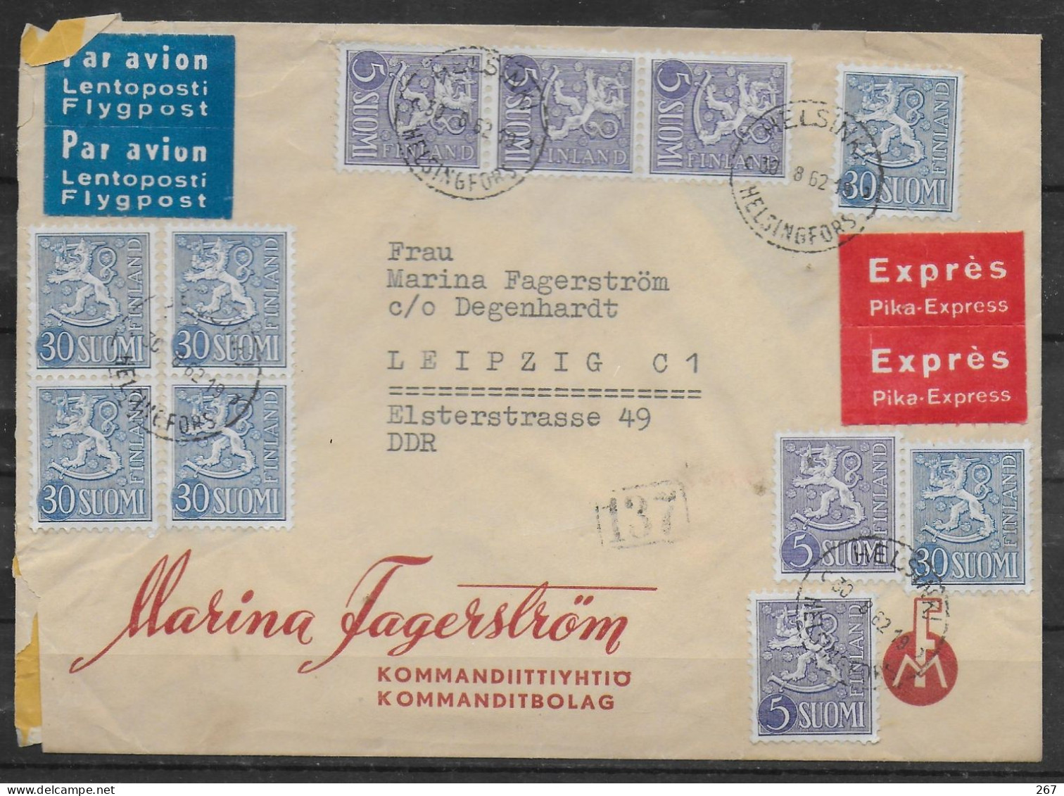 FINLANDE  Lettre 1962 - Covers & Documents