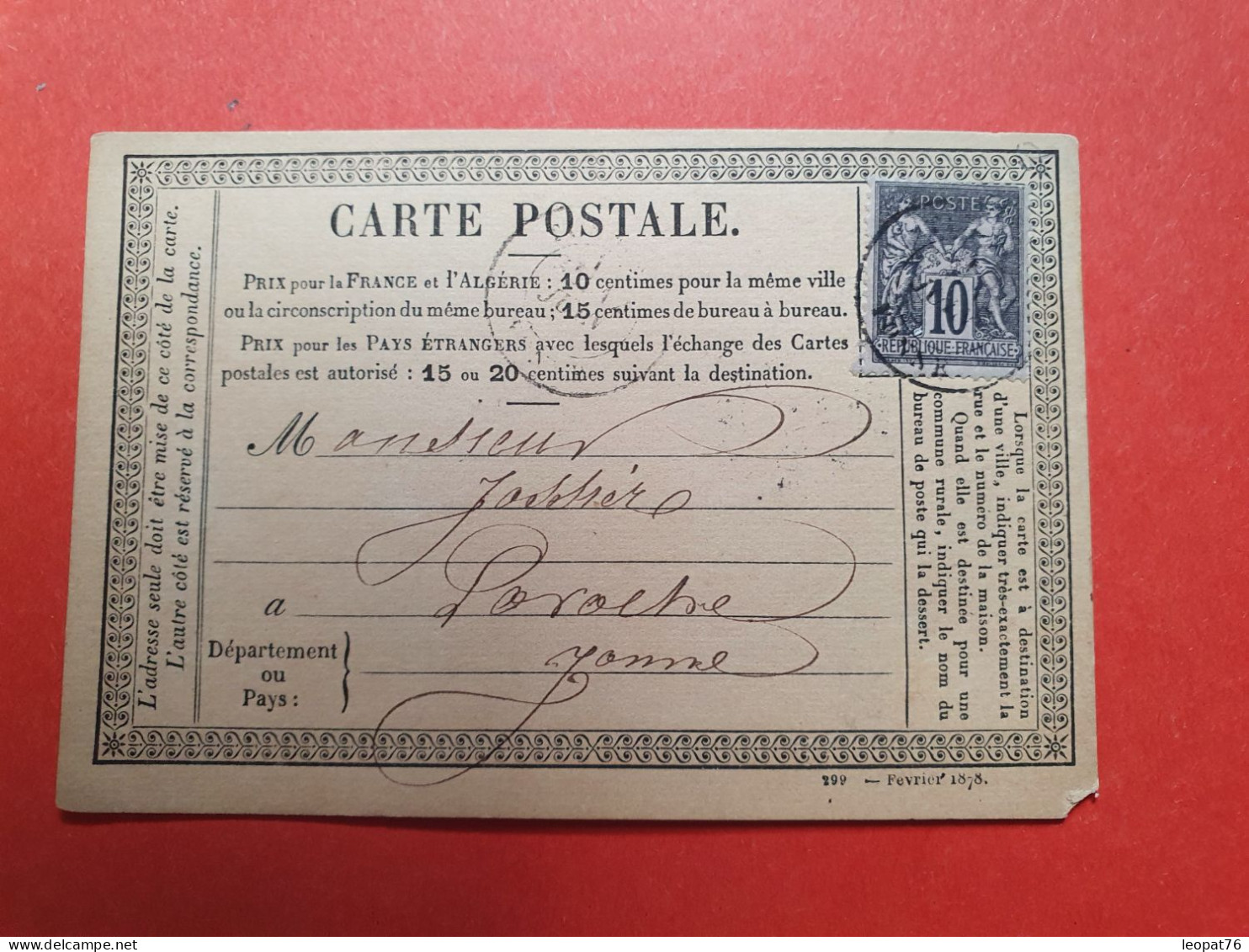 Carte Précurseur De Tonnerre Pour Laroche En 1878 - Réf 1816 - Tarjetas Precursoras