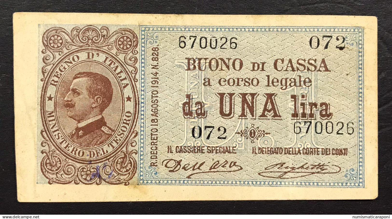 1 LIRA VITTORIO EMANUELE III° 21 09 1914 S OTTIMO E INTERESSANTE BIGLIETTO  LOTTO 4682 - Italië – 1 Lira