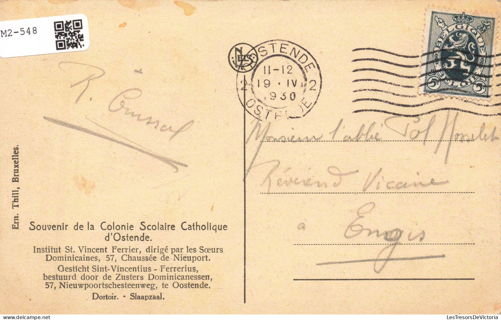BELGIQUE -  Souvenir De La Colonie Scolaire Catholique D'Ostende - Institut St Vincent Ferrier - Carte Postale Ancienne - Oostende