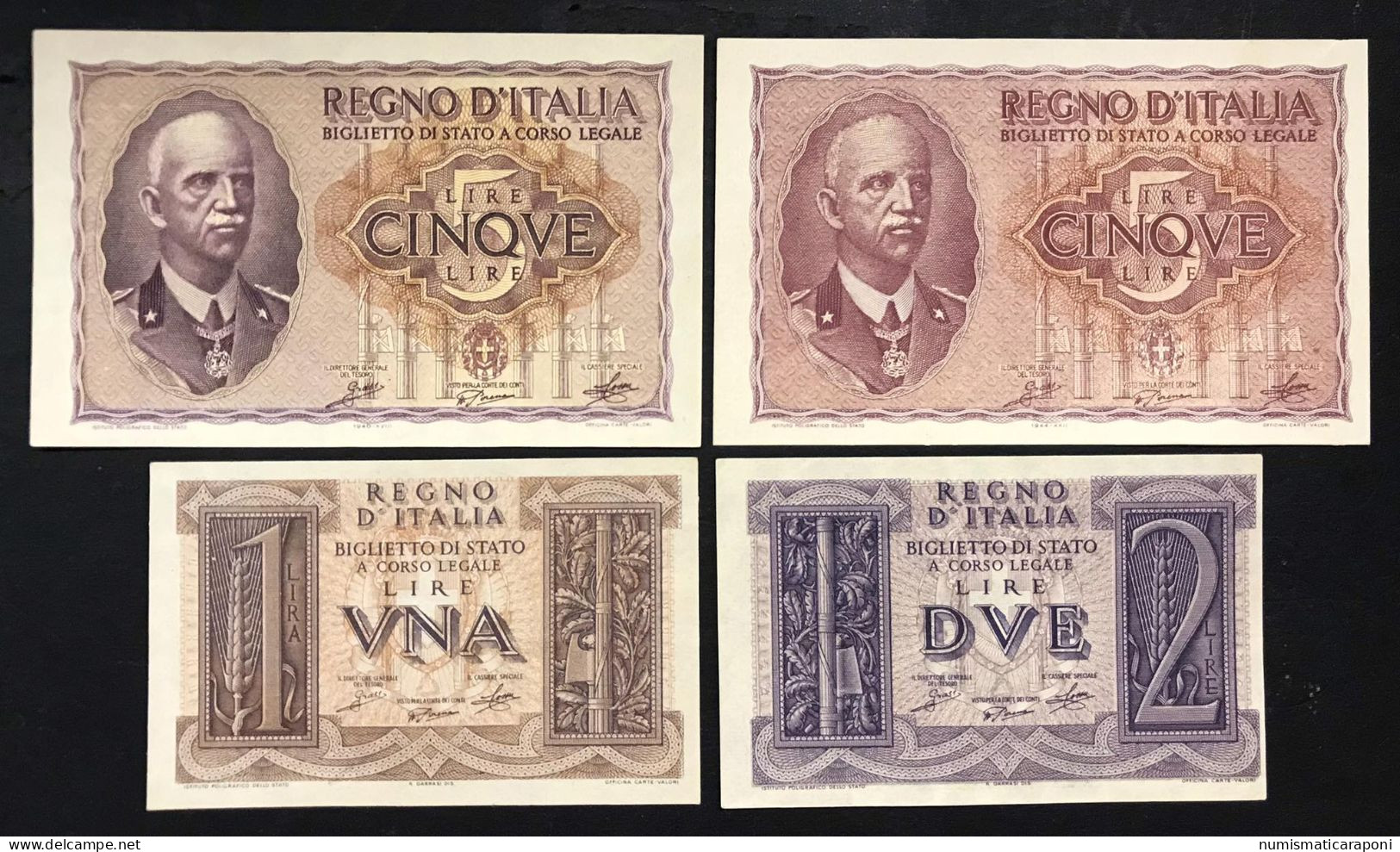 1+2 LIRE IMPERO 1939 + 5 Lire 1940-1944 SUP/Q.FDS Lotto 4683 - Italia – 1 Lira