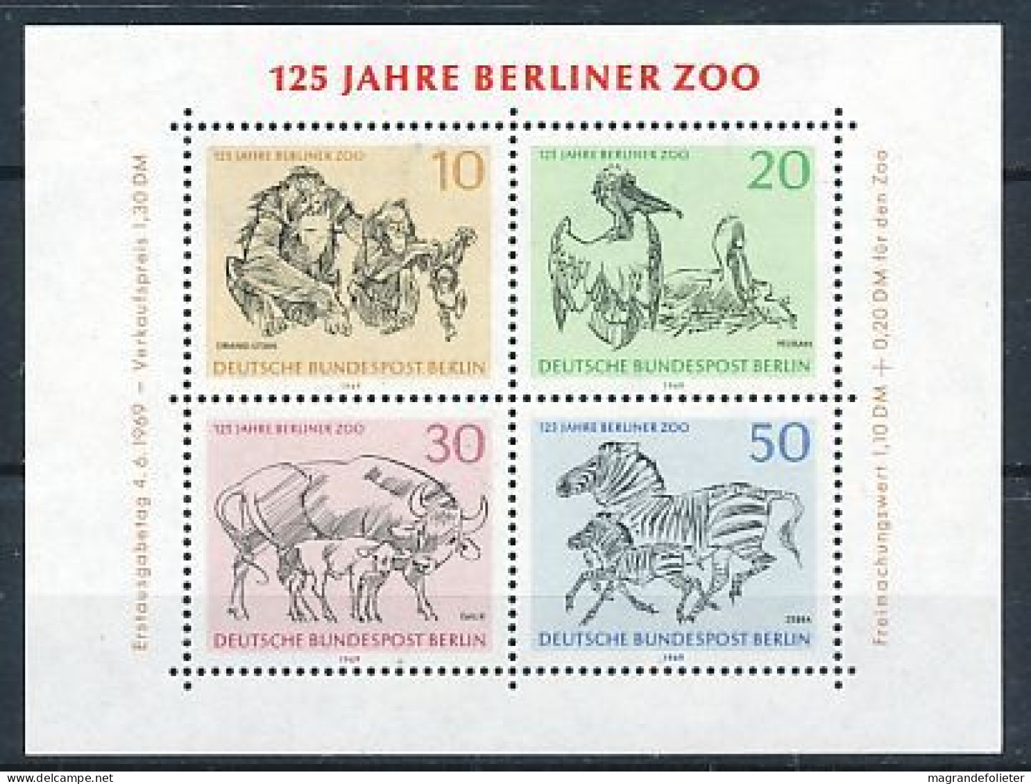 TIMBRE  ZEGEL STAMP  ALLEMAGNE BERLIN BF 2  125 ANS DU ZOO  XX - Blocks & Kleinbögen