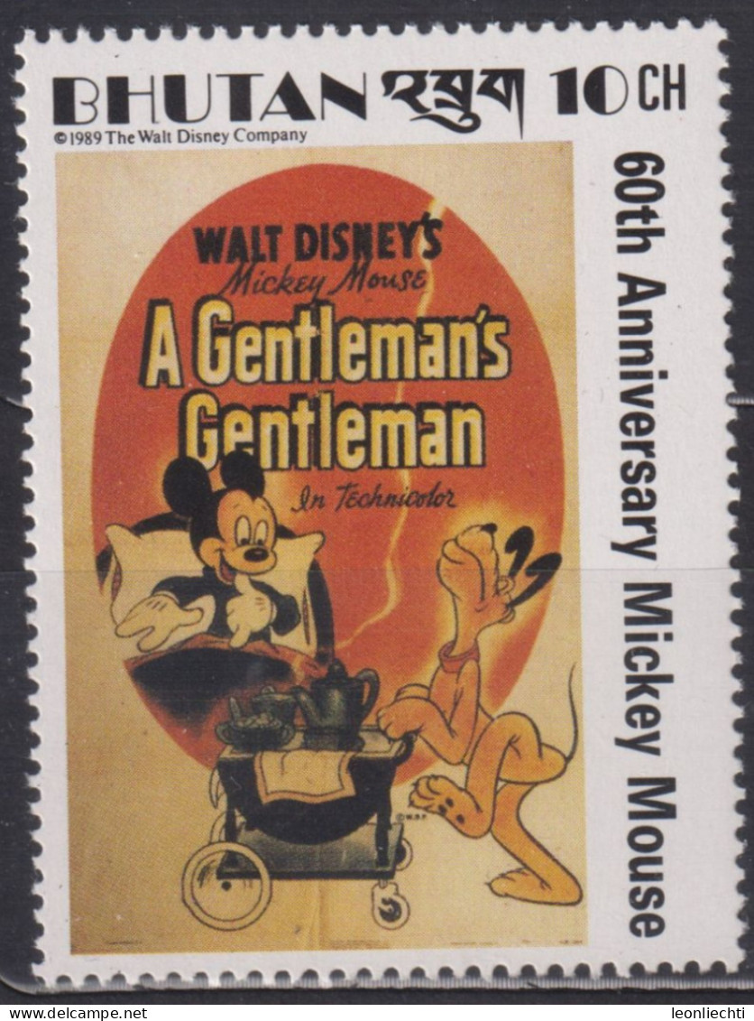 1989 Bhutan ** Mi:BT 1126, Yt:BT 827, Walt Disneys Mickey Mouse In „A Gentleman’s Gentleman, 1941“ - Bhoutan