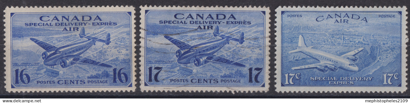 CANADA 1942-46 - MLH/canceled - Sc# CE1-CE3 - Special Delivery Air - Airmail: Special Delivery