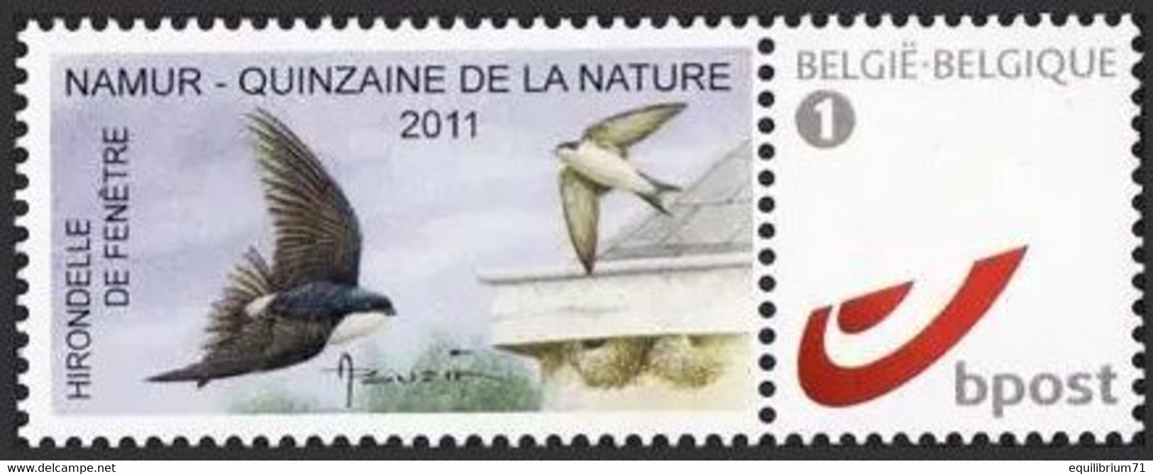 DUOSTAMP/MYSTAMP** - Namur - 15zaine De La Nature 2011 - Delichon Urbica / Hirondelle De Fenêtre / Raamzwaluw - BUZIN - Swallows