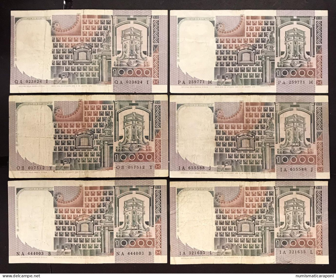 ITALIA 10000 Lire Del Castagno 30 10 1976 Lotto Di 10 Es.   LOTTO 4697 - 10000 Lire