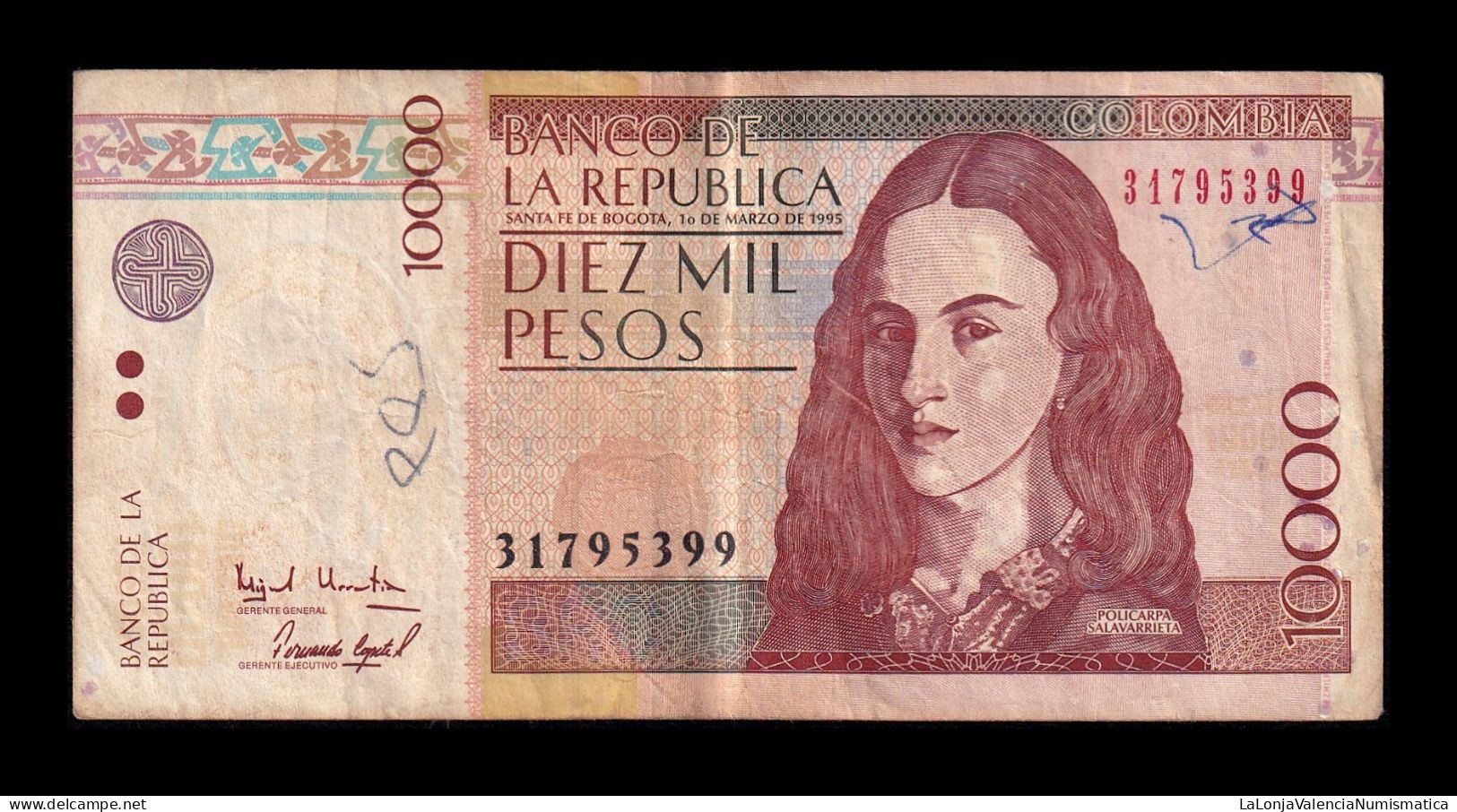 Colombia 10000 Pesos 1995 Pick 443a Bc/+ F/+ - Colombie