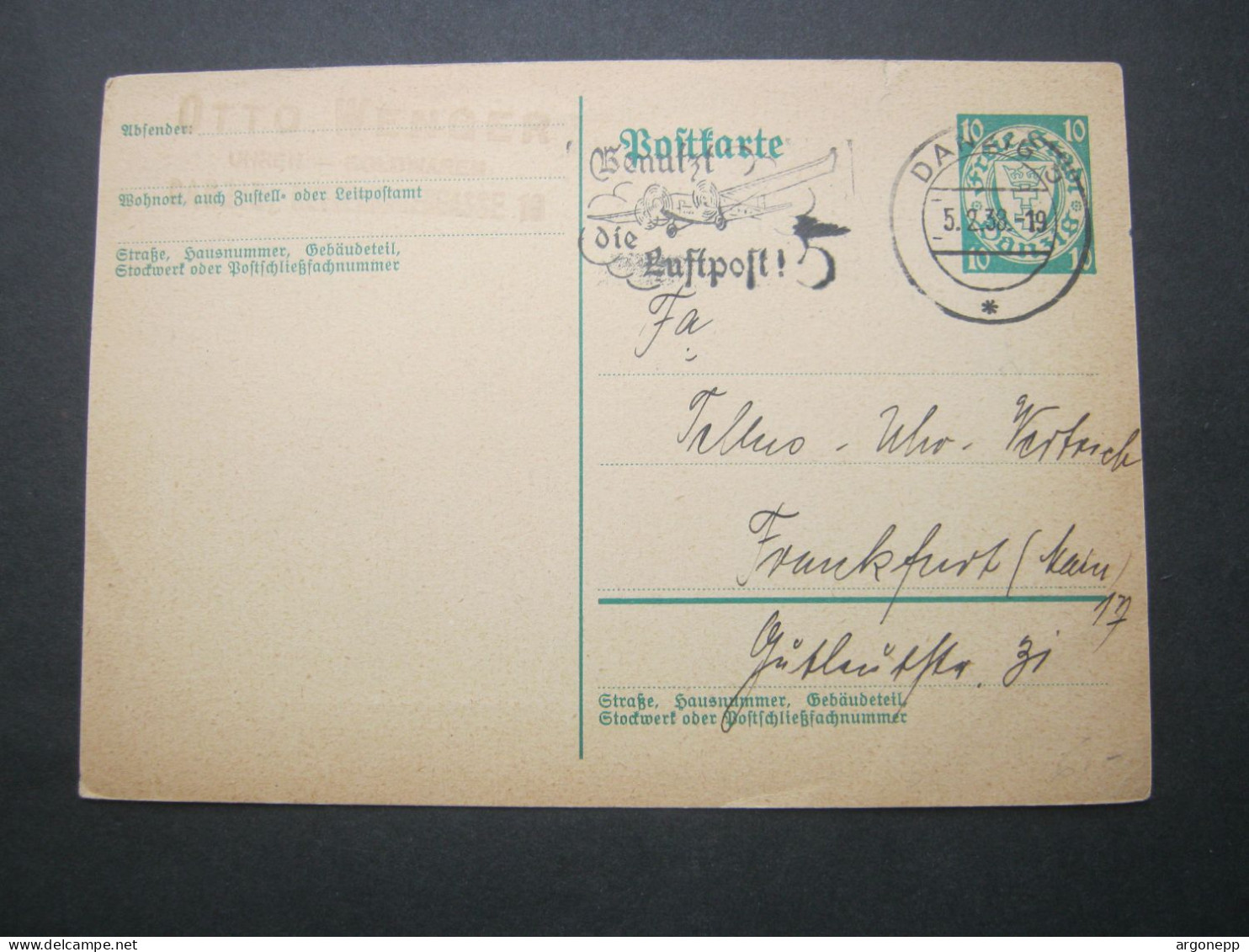 DANZIG , 1938 , Luftpost - Werbestempel Auf Ganzsache - Interi Postali