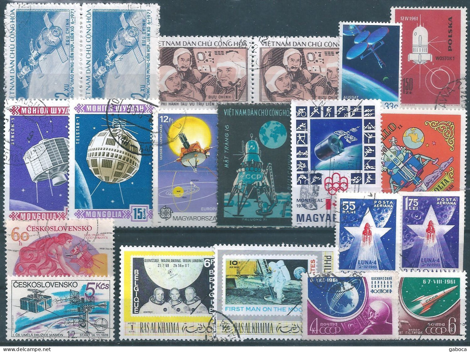 C4742 Space Satellite Telecom Astronaut Spacecraft Planet 3xSet+12xStamp Used Lot#570 - Verzamelingen