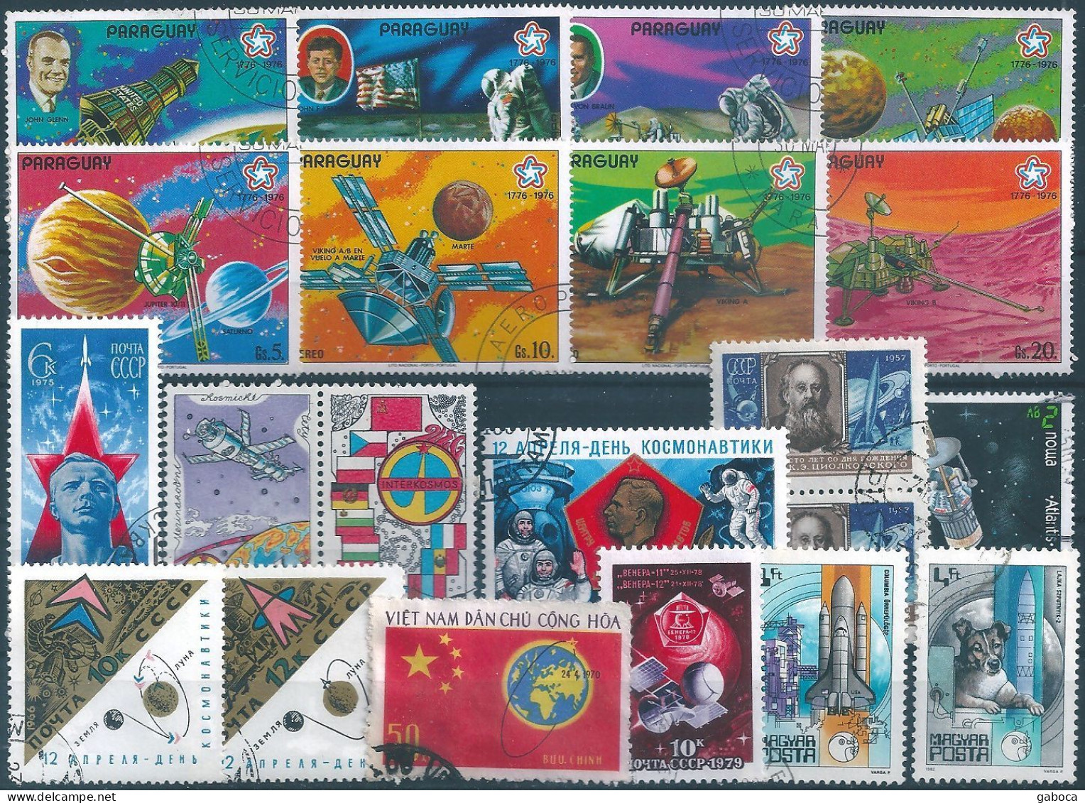 C4743 Space Satellite Astronaut Dog Science Spacecraft Planet Cooperation 2xSet+10xStamp Used Lot#571 - Collections