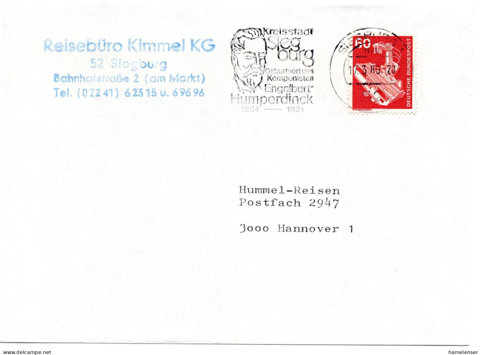 59106 - Bund - 1980 - 60Pfg I&T EF A Bf SIEGBURG - ... ENGELBERT HUMPERDINCK ... -> Hannover - Musique