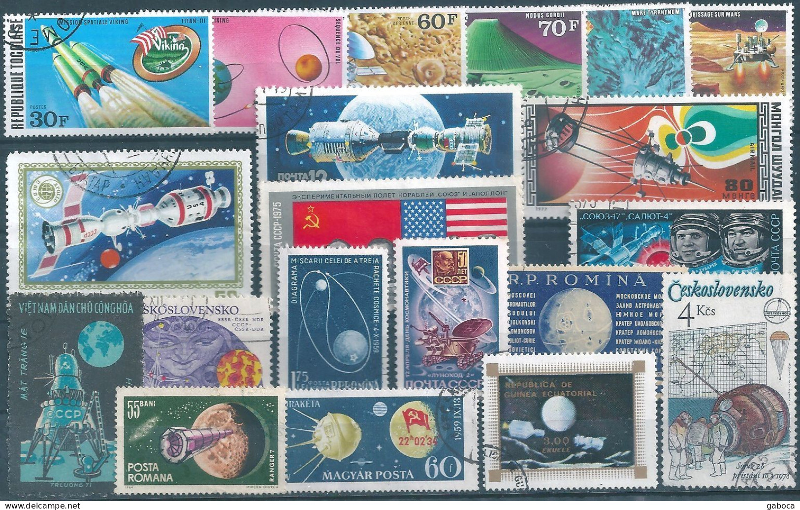 C4749 Space Spacetravel Satellite Cosmonaut Planet Flag 1xSet+14xStamp Used Lot#577 - Verzamelingen