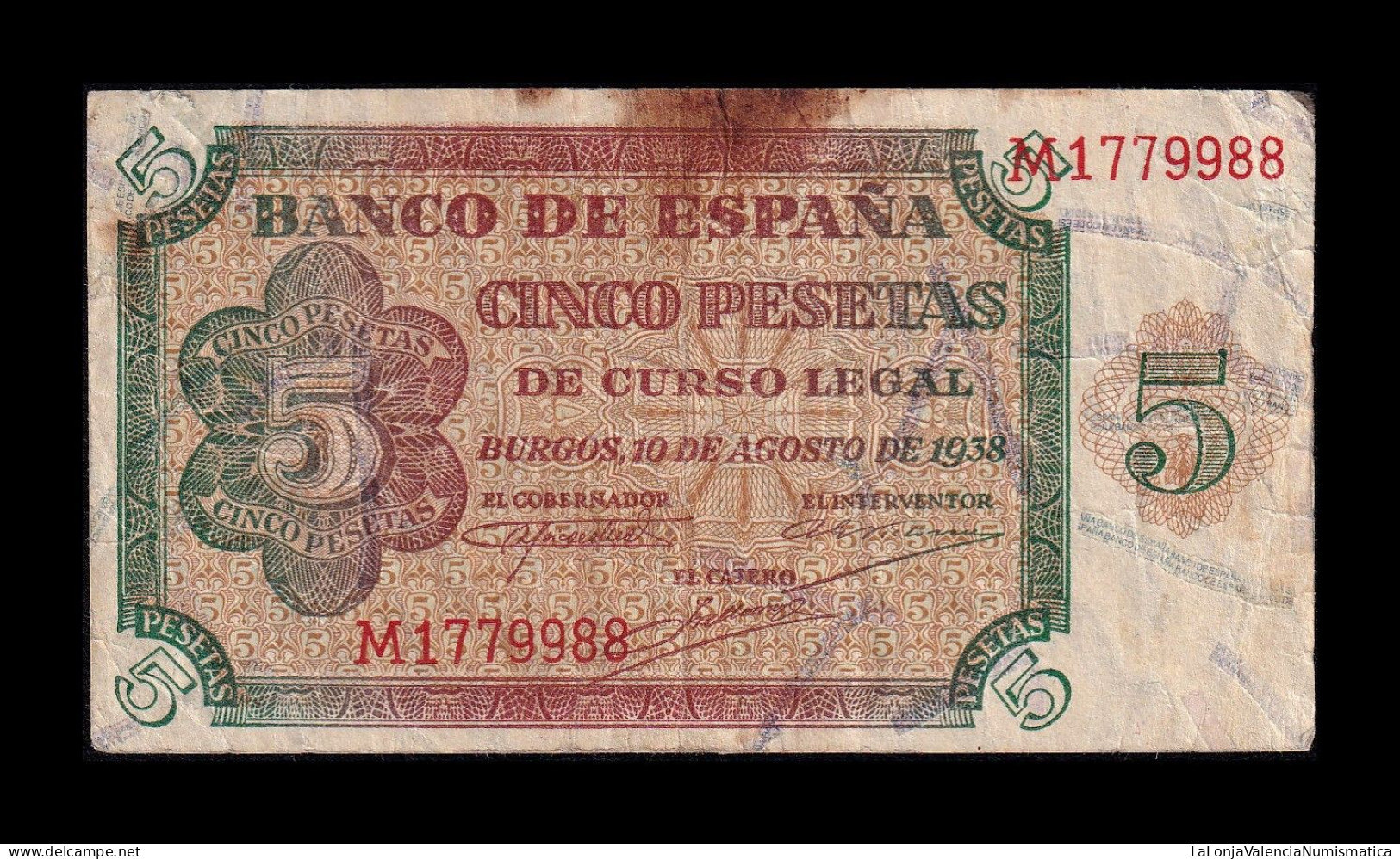 España Spain 5 Pesetas Burgos 1938 Pick 110 Serie M Mbc Vf - 5 Peseten