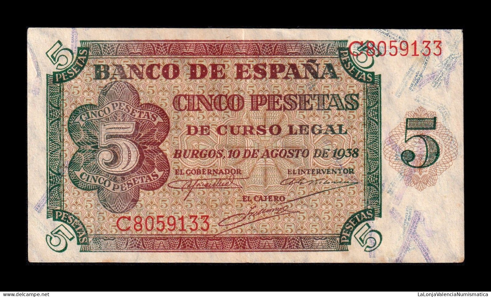 España Spain 5 Pesetas Burgos 1938 Pick 110 Serie C Mbc+/Ebc Vf+/Xf - 5 Peseten