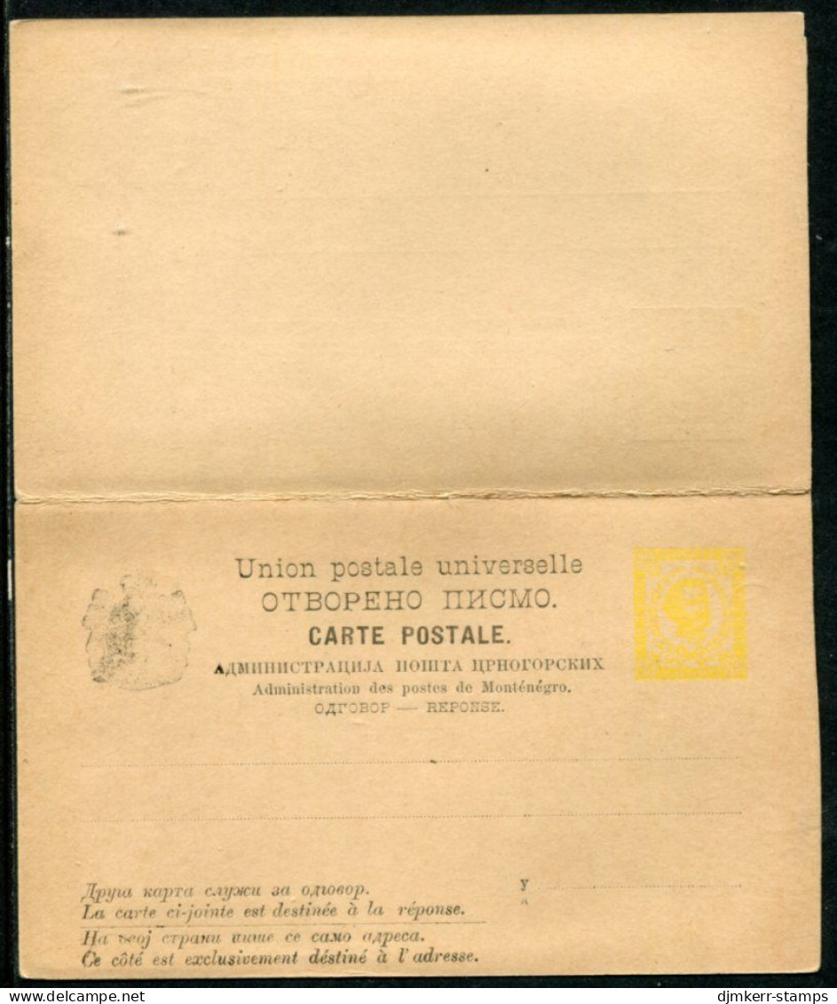 MONTENEGRO 1892 Prince Nikola  2 Nkr.reply-paid Card, Unused.  Michel P10 ERROR - Montenegro