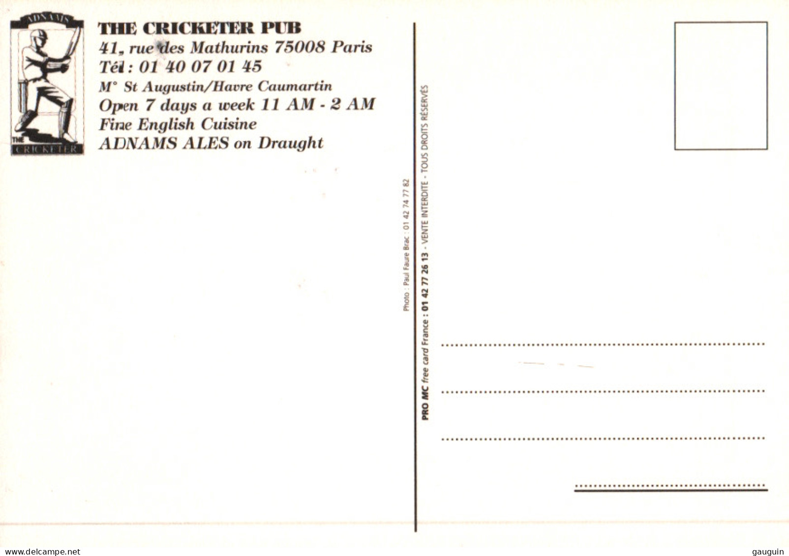 CPM - CRICKET - Illustration Cricketer .. Edition PUB - Cricket