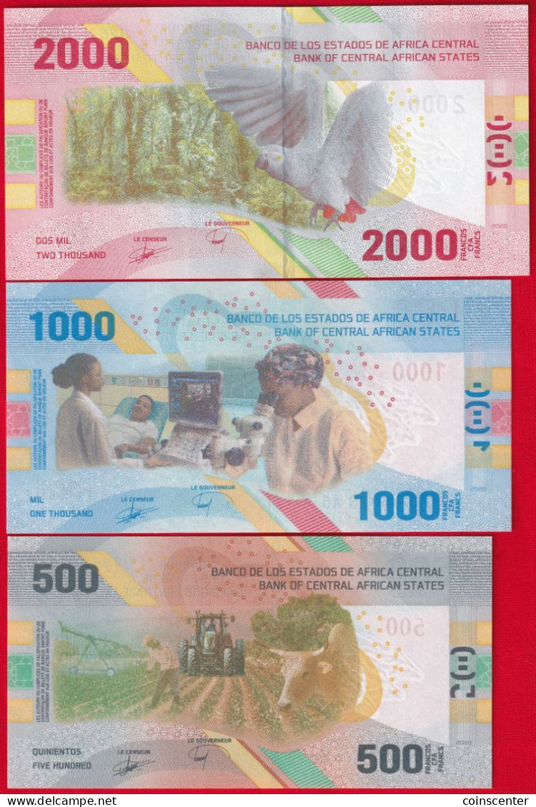 Central African States Set Of 3 Notes: 500, 1000, 2000 Francs 2020 P-700;701;702 UNC - Centrafricaine (République)