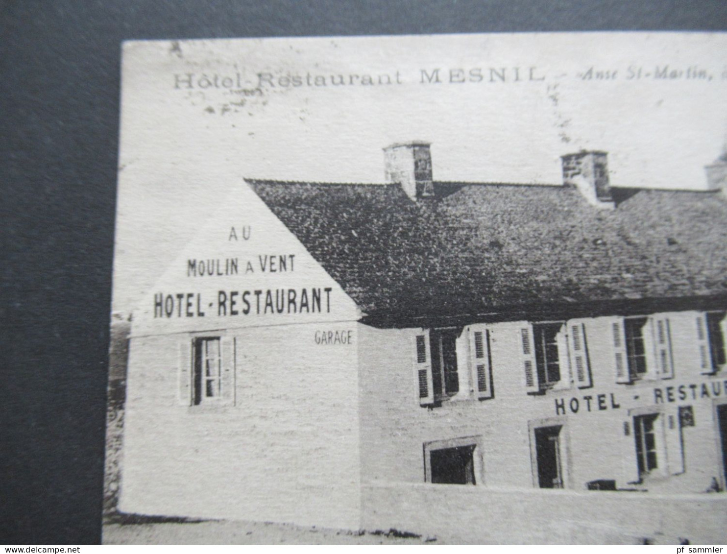 AK Frankreich 1927 Hotel Restaurant Mesnil Anse St Martin A St Germain Des Vaux Hague / Au Moulin A Vent Avec Garage - Hotels & Gaststätten