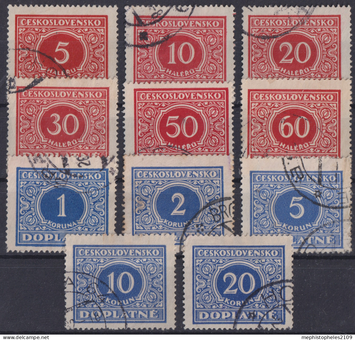 CZECHOSLOVAKIA 1928 - Canceled - Sc# J58-J61, J63-J69 - Postage Due - Postage Due