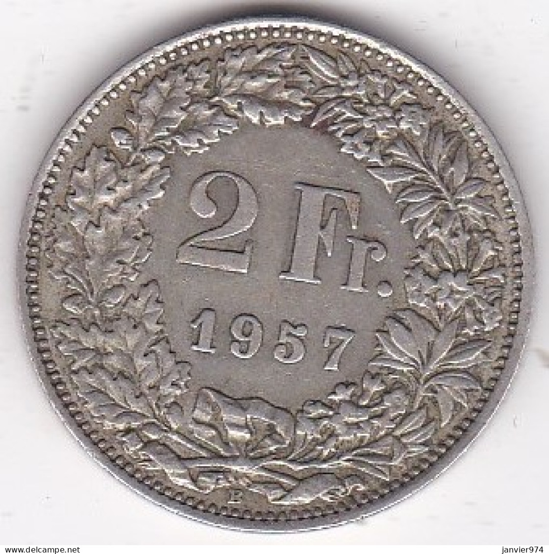 Suisse. 2 Francs 1957 B, En Argent, KM# 21 - 2 Franken