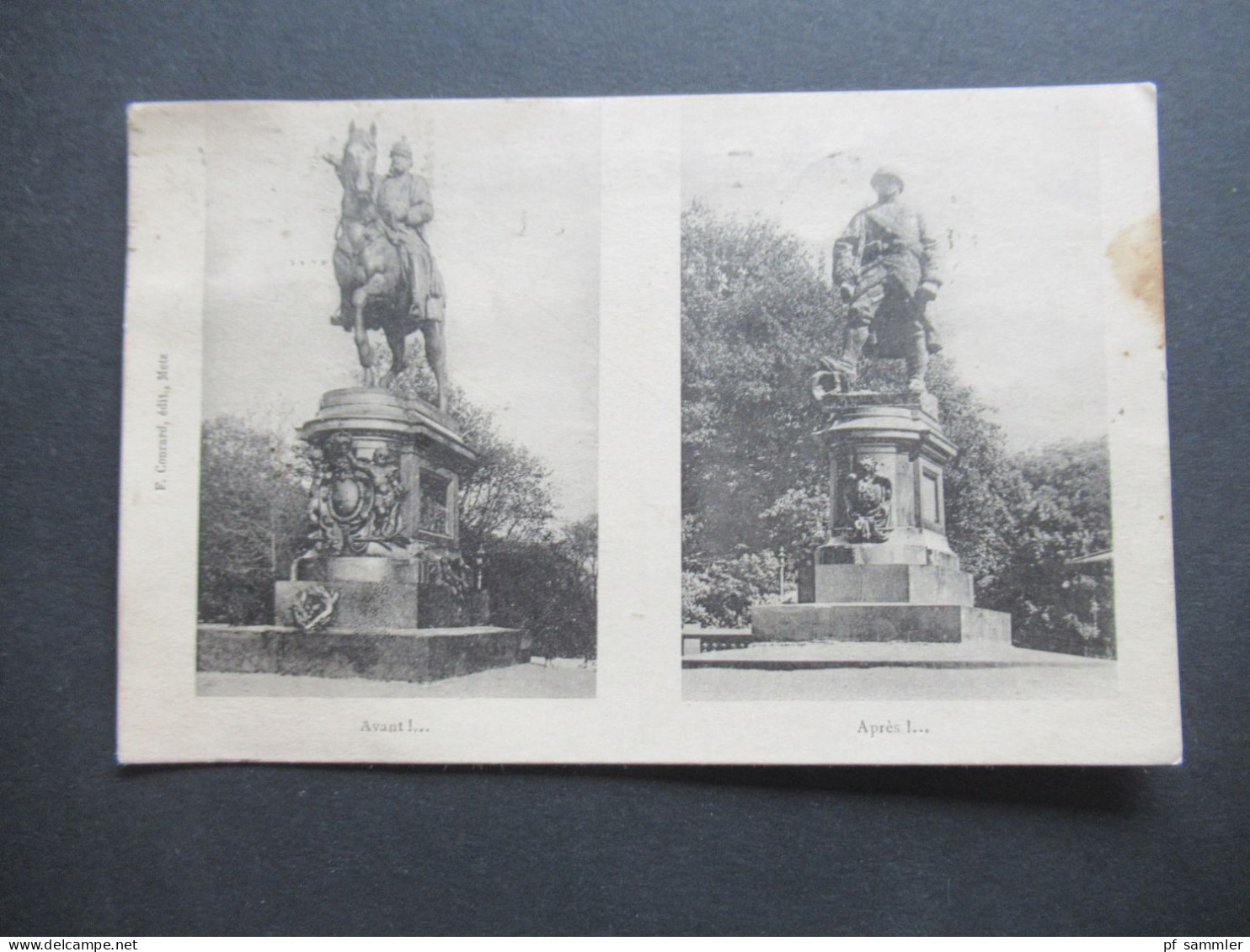 1920er Jahre AK Frankreich / Deutsches Reich AK Mit Statuen Avant / Apres Stempel Metz (Elsass) Par Lauterbourg - Elsass