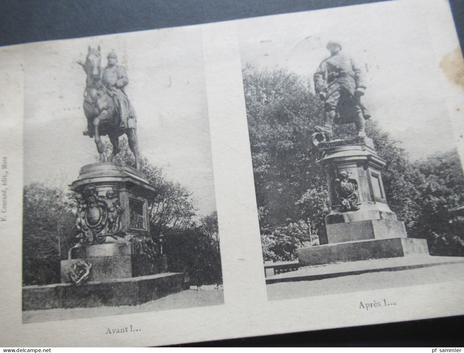 1920er Jahre AK Frankreich / Deutsches Reich AK Mit Statuen Avant / Apres Stempel Metz (Elsass) Par Lauterbourg - Elsass