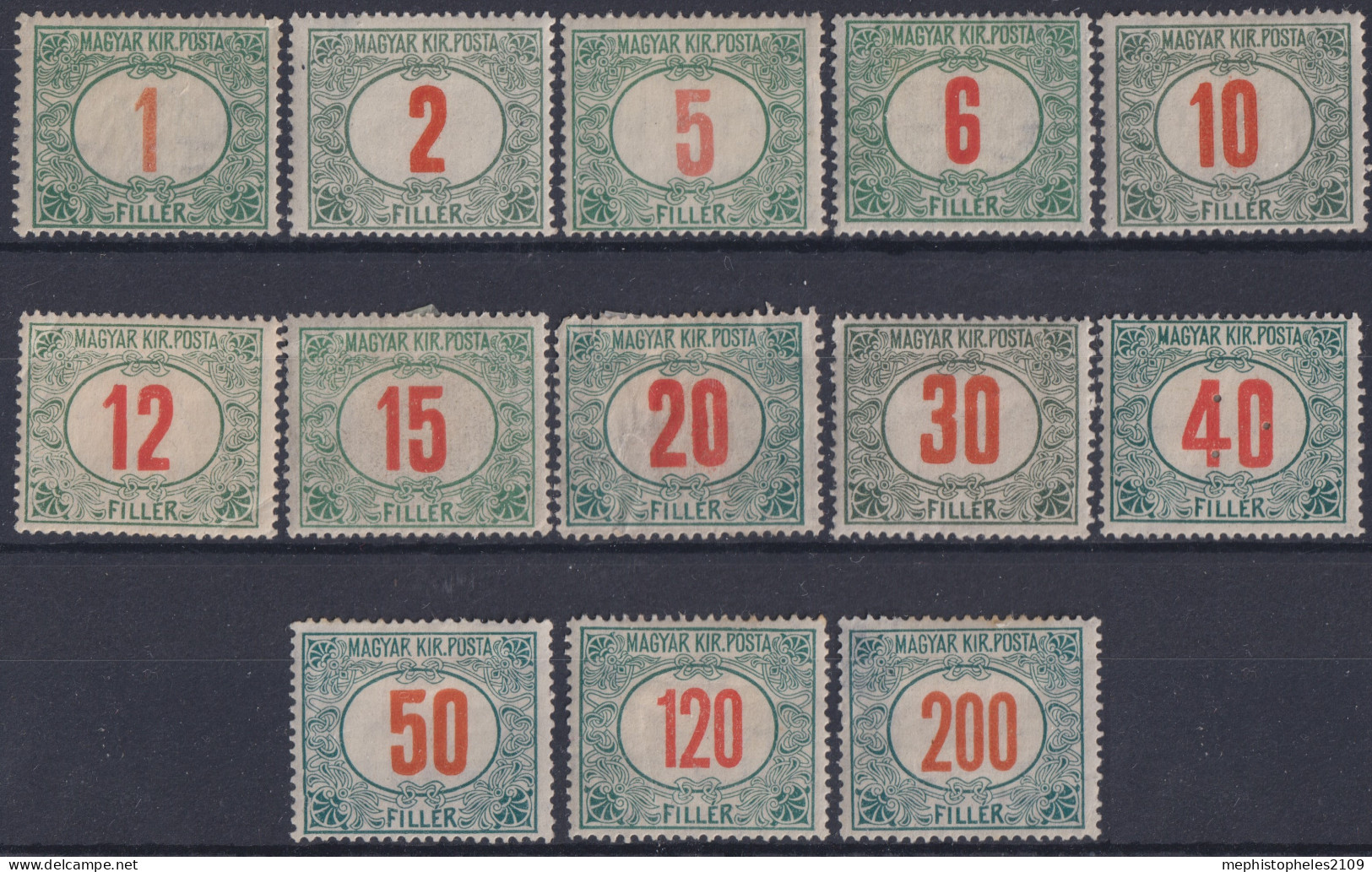 HUNGARY 1915-20 - MLH - Sc# J28-J40 - Postage Due - Impuestos