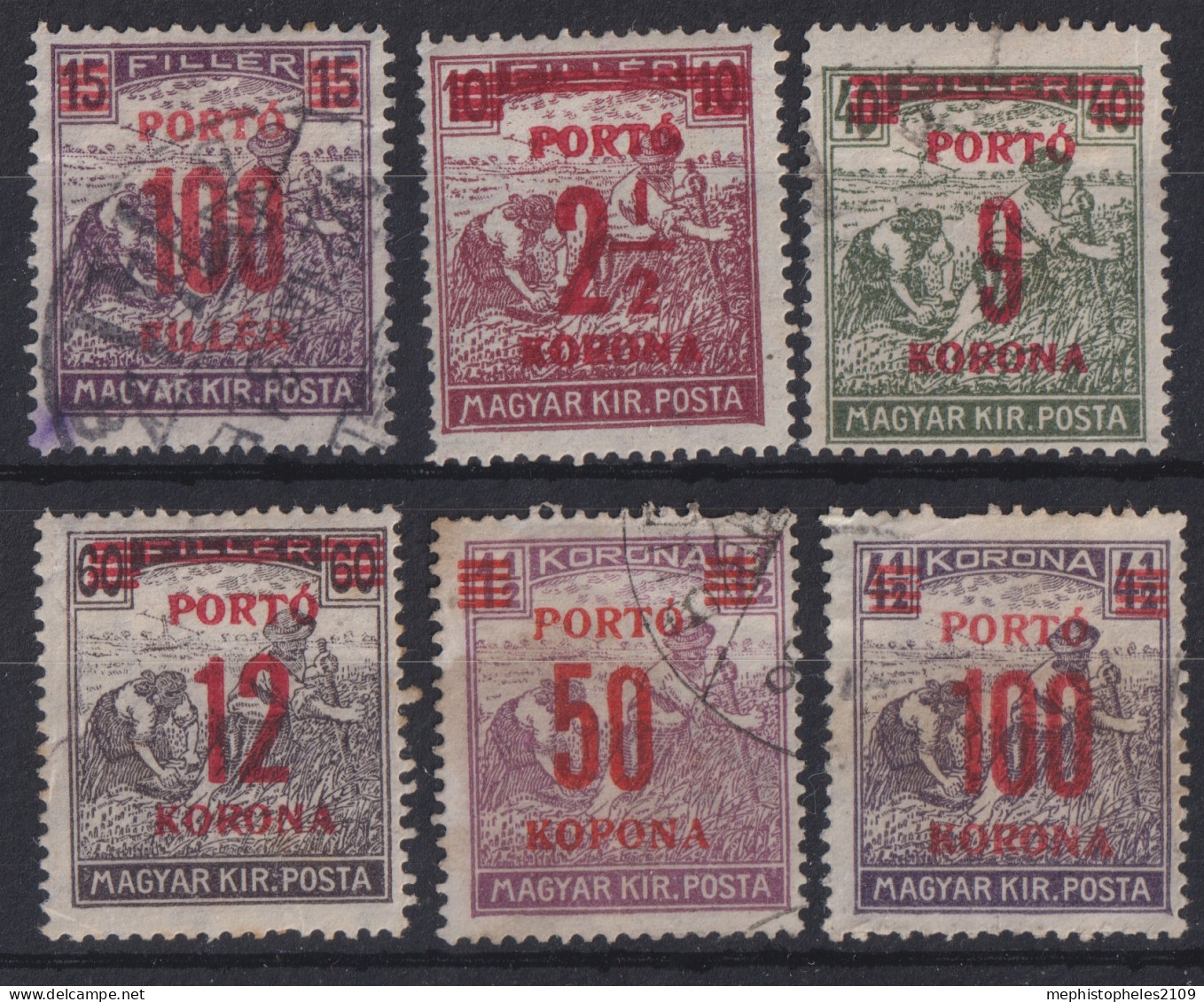 HUNGARY 1921-25 - Canceled - Sc# J78, J81, J83, J89, J76, J90 - Postage Due - Portomarken
