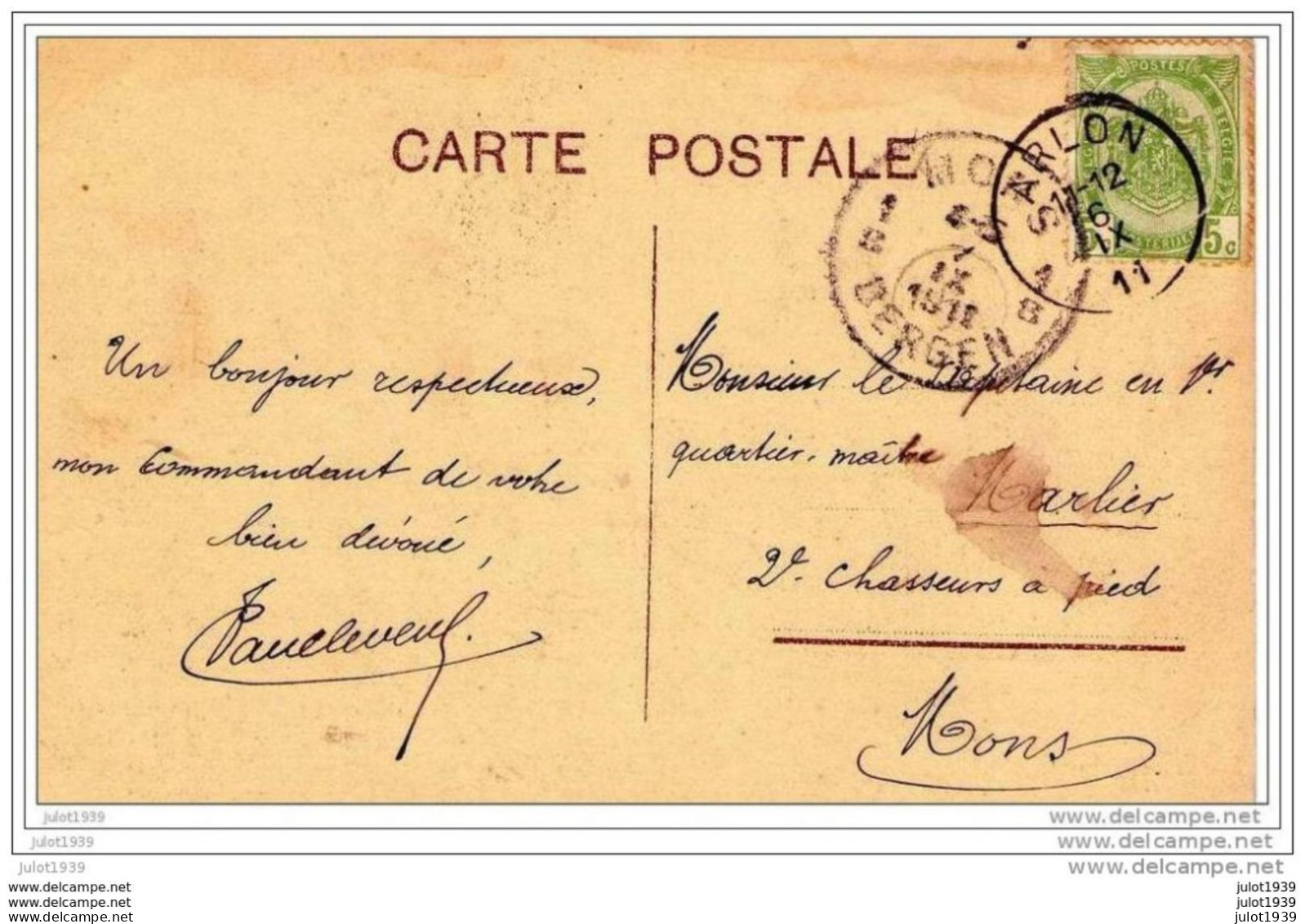 SAINT - LEGER ..-- Panorama . 1911 Vers MONS ( Capitaine MARLIER , 2ème Chasseurs à Pied ) . Voir Verso . - Saint-Leger
