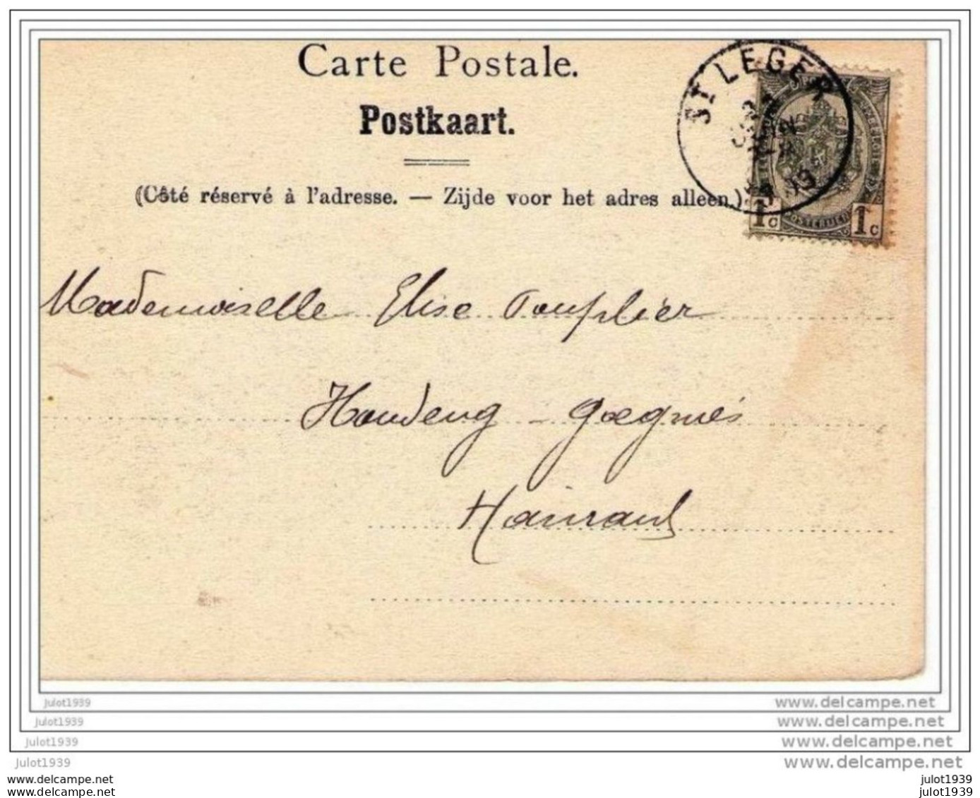 SAINT - LEGER ..-- L' Hôtel De Ville . 1903 Vers HOUDENG - GOEGNIES ( Melle Elise PAUPLIER? ) . Voir Verso . - Saint-Léger