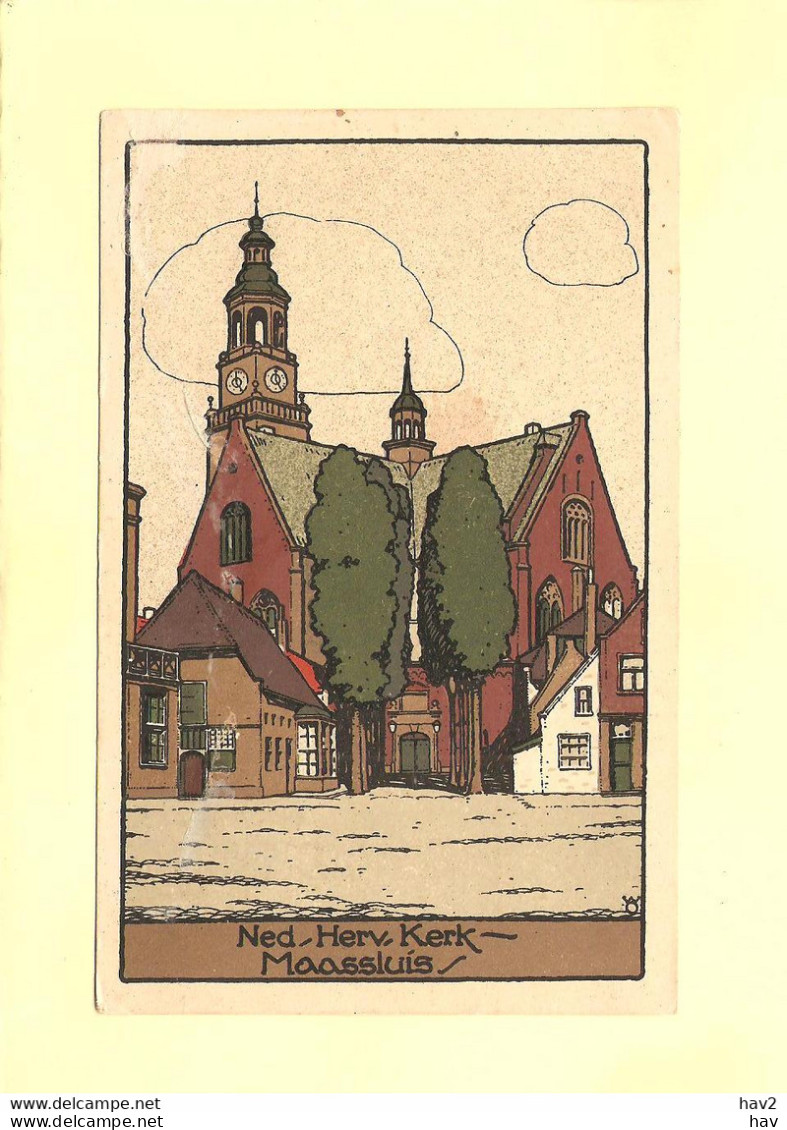 Maassluis Kerk Getekend En Ingekleurd 1925 RY44148 - Maassluis