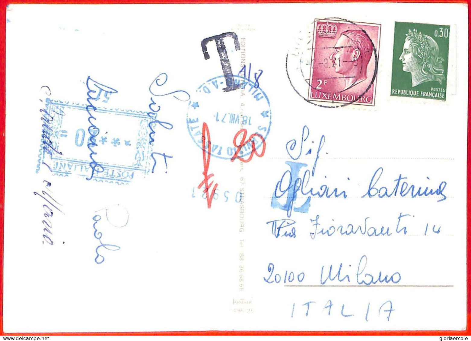 Aa1837 - LUXEMBOURG - POSTAL HISTORY -  Postcard To ITALY - TAXED!  1971 - Covers & Documents