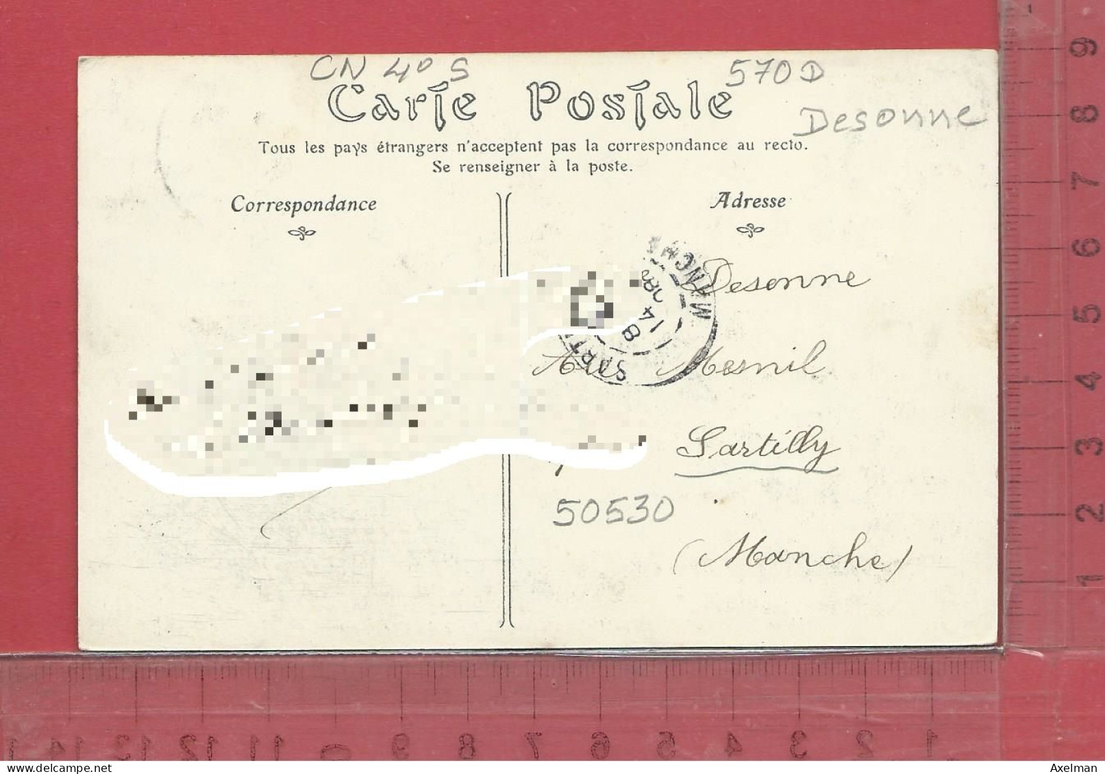 CARTE NOMINATIVE :  DESONNE  à  50530  Le Mesnil Par Sartilly - Généalogie