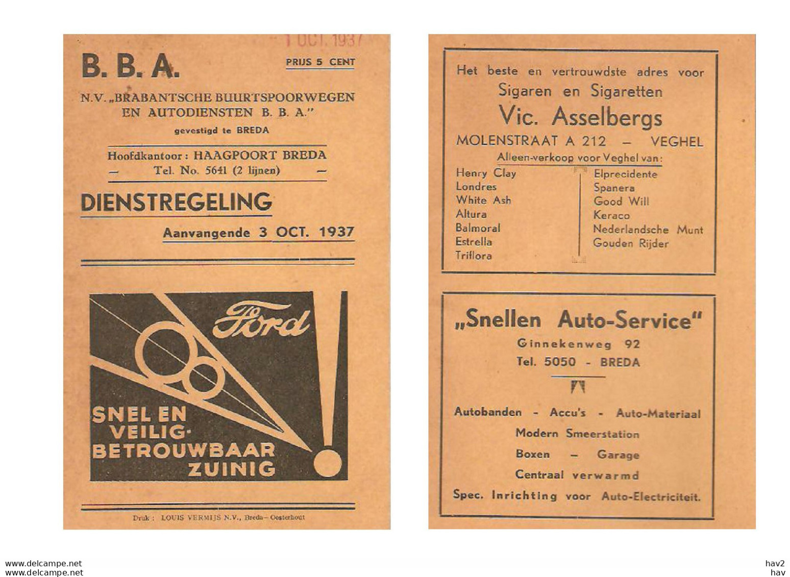 N.B.A. Noord Brabant Busdienstregeling 1937 KE5036 - Europa