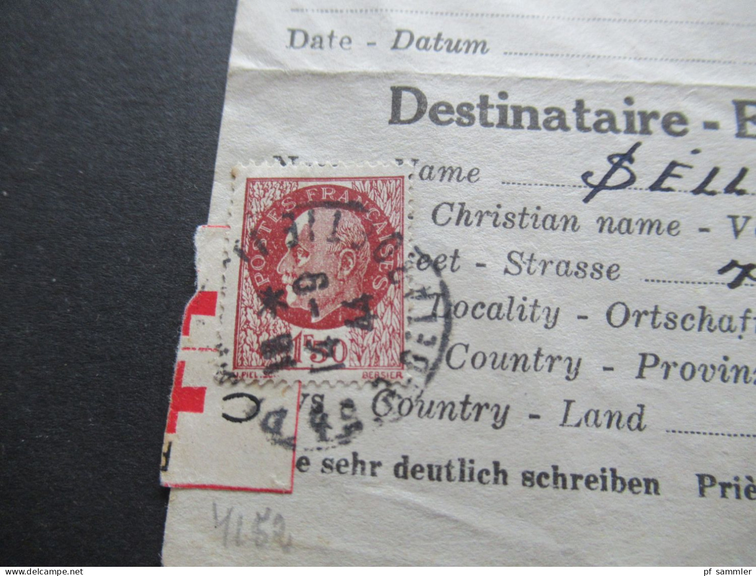 Frankreich 1944 Croix Rouge Geneve (schweiz) Anfragesteller / demandeur / Verbleib in Algerien / Alger ?! Alger- Creteil