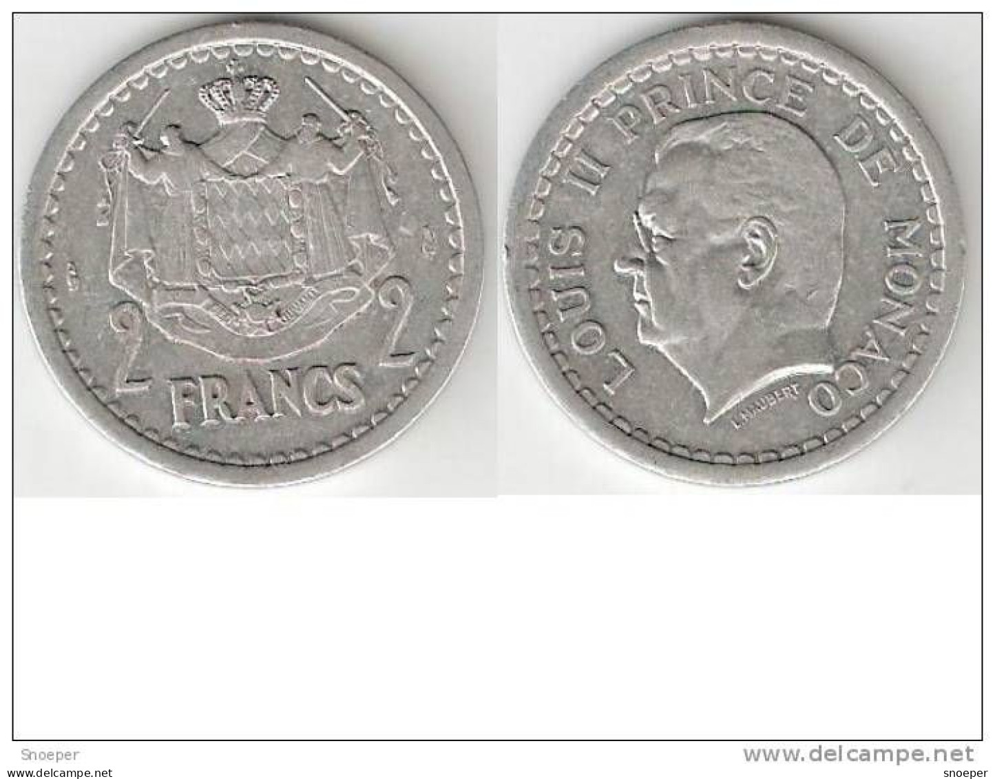 Monaco 2 Francs 1943  Km 121  Xf+ !!!!!catalog Val 2016 = 10,00$ - 1922-1949 Louis II