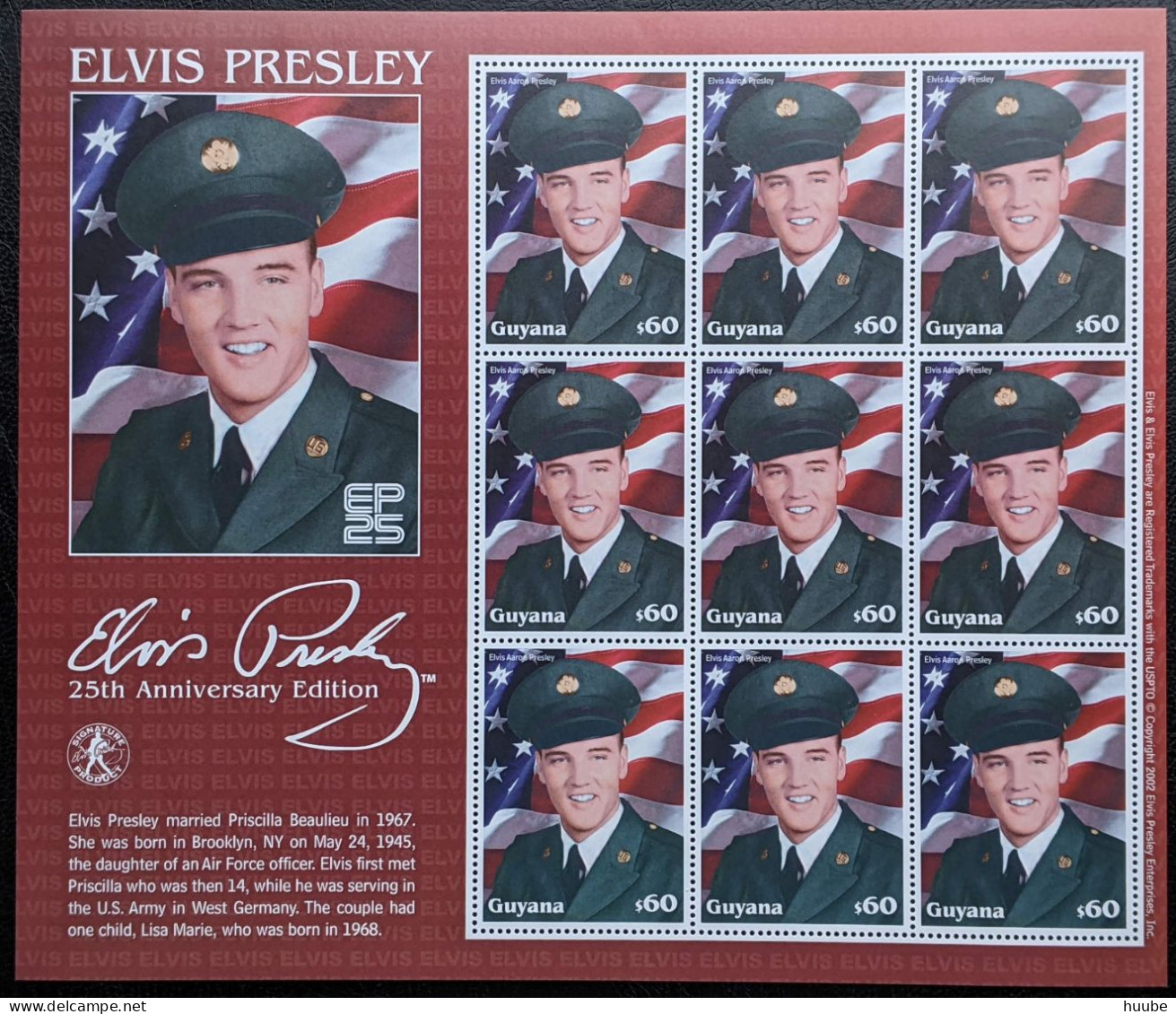 Guyana, 2002, Mi 7459-7460, 25th Anniversary Of The Death Of Elvis Presley, 2 Sheets Of 9v, MNH - Elvis Presley