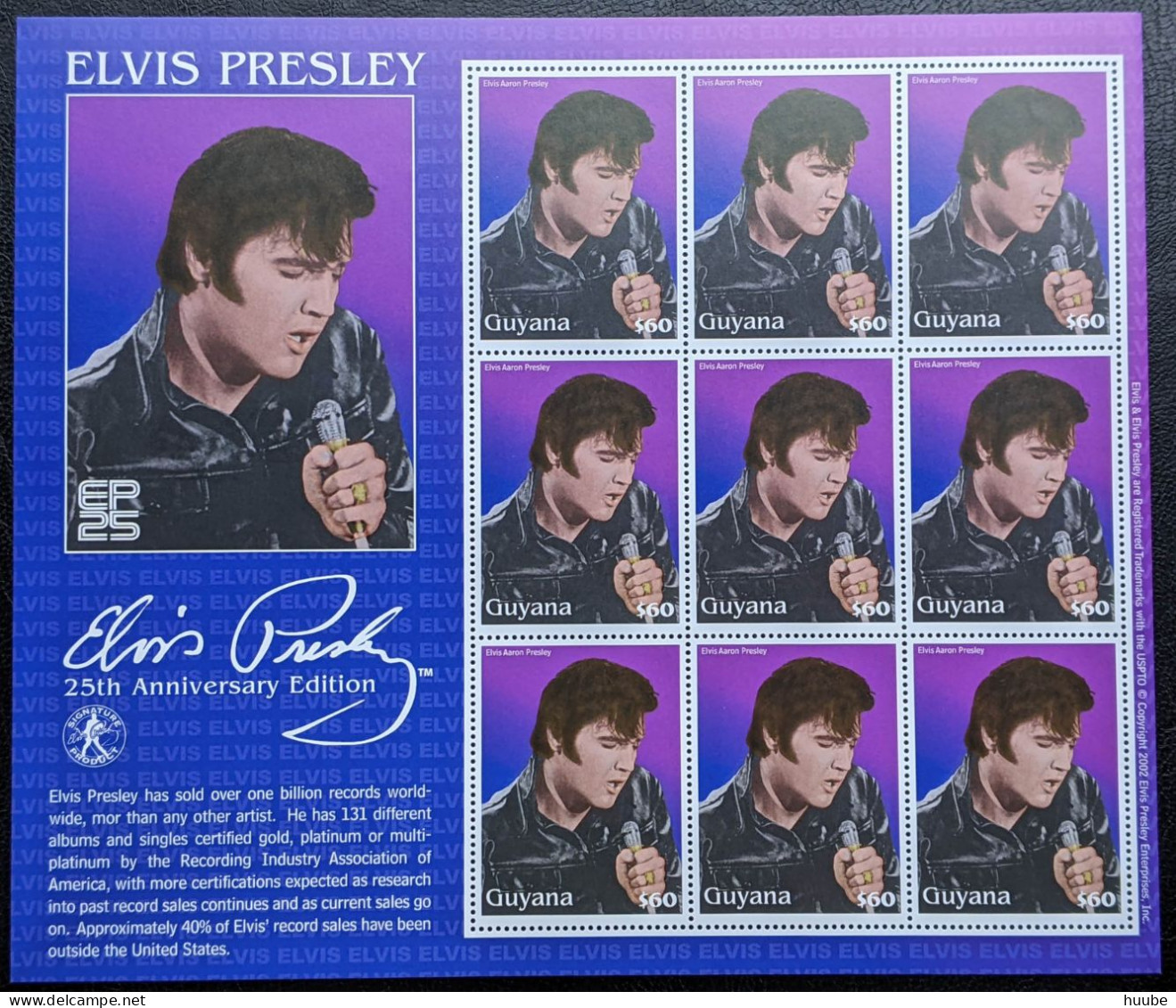 Guyana, 2002, Mi 7459-7460, 25th Anniversary Of The Death Of Elvis Presley, 2 Sheets Of 9v, MNH - Elvis Presley