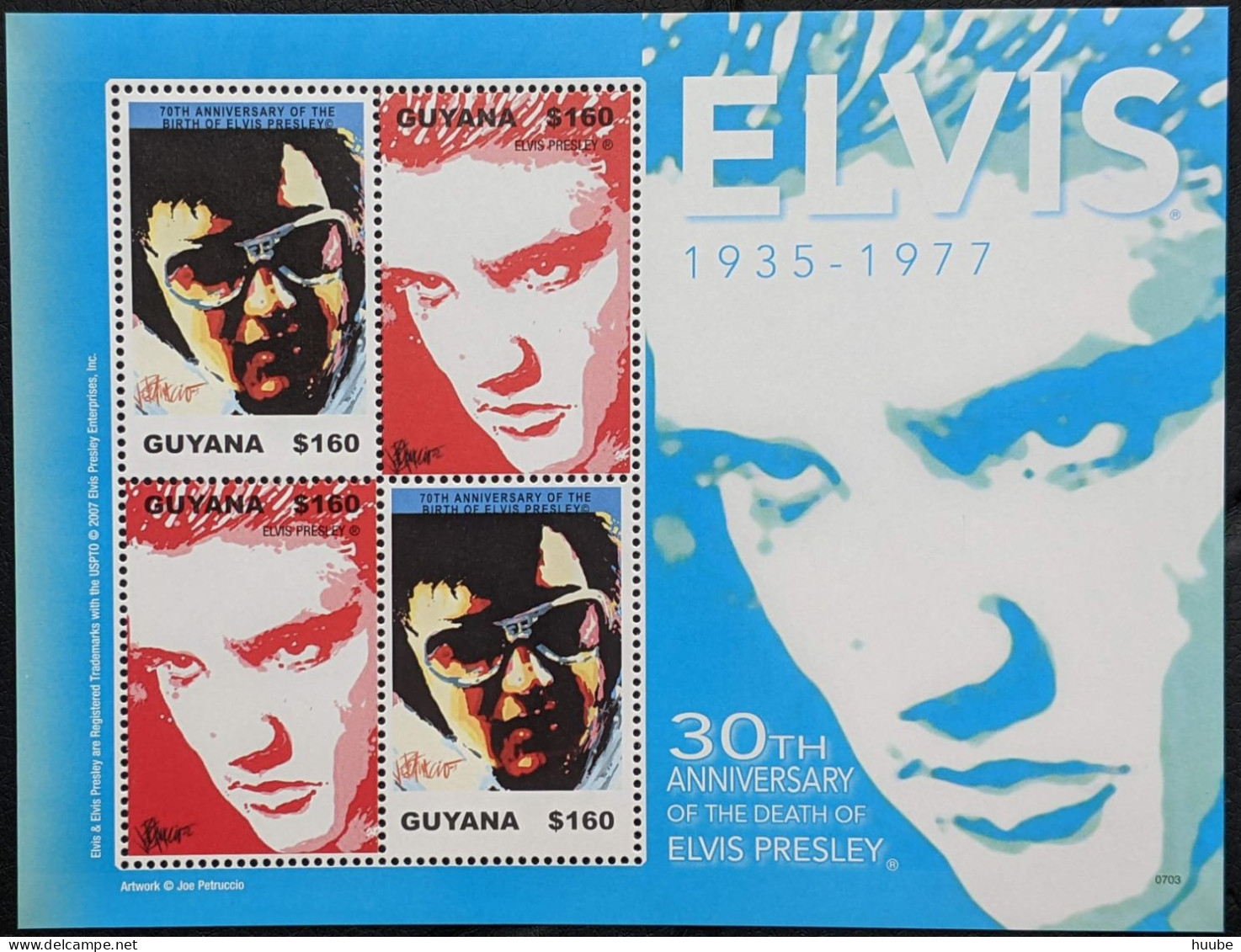Guyana, 2007, Mi 7944-7947, 30th Anniversary Of The Death Of Elvis Presley, 2 Sheets Of 4v, MNH - Elvis Presley