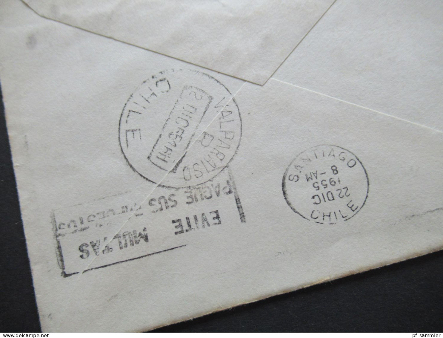 USA 1955  Mit Luftpost Air Mail Nach Valparaiso Chile / Übersee Mit Violettem Stempel Jorge Ampuero Su Cartero - Briefe U. Dokumente