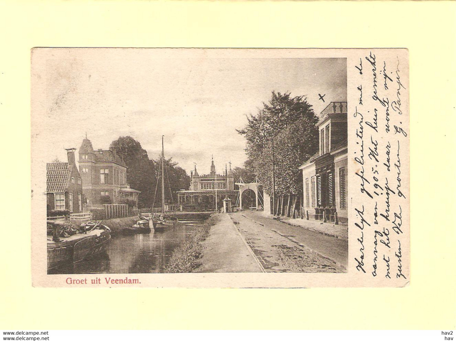 Veendam Water, Brug, Binnenvaart 1905 RY46794 - Veendam