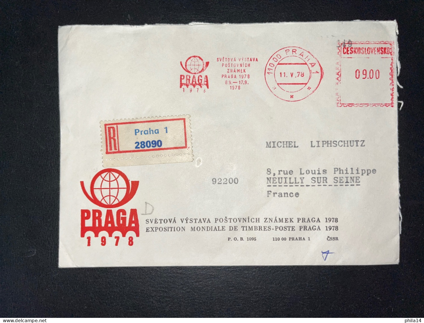 ENVELOPPE RECOMMANDEE TCHECOSLOVAQUIE / 1978 PRAHA POUR NEUILLY SUR SEINE - Storia Postale