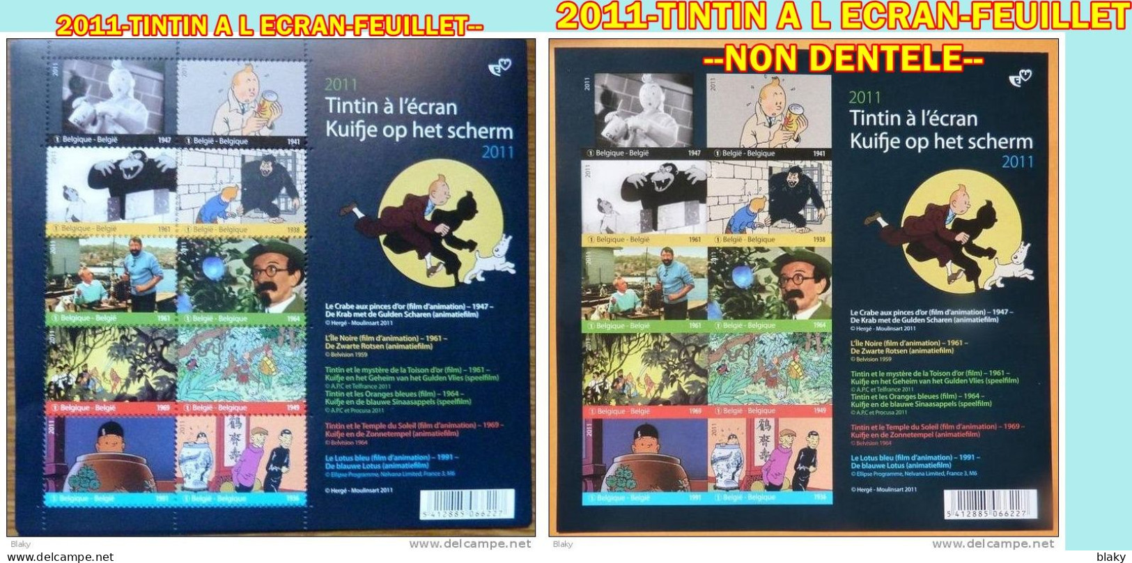 2011- 10 TINTIN AU CINÉMA - 10 TIMBRES NON DENTELÉS - Tintin